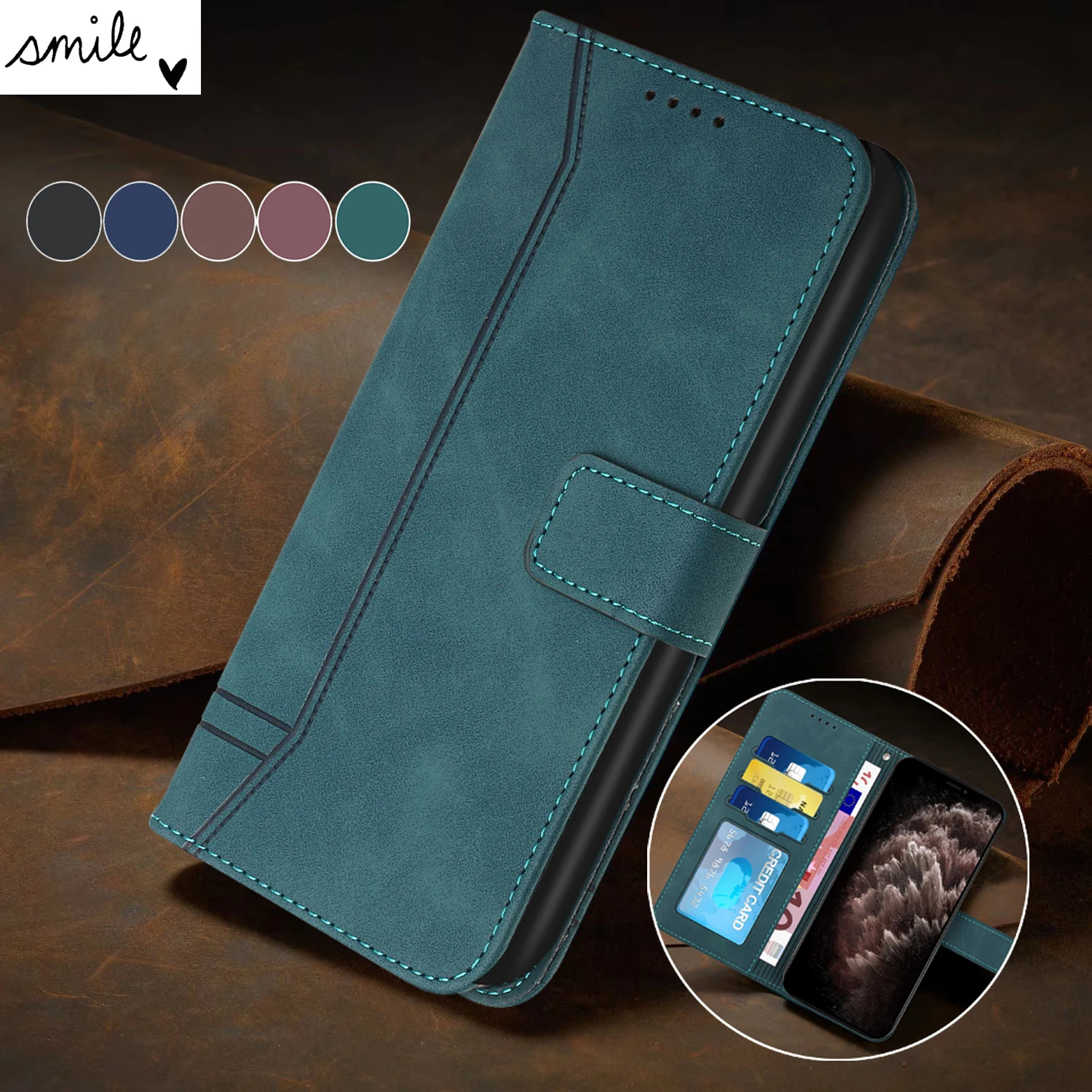 

Leather Retro Wallet for Oppo F17 F19 Reon4 5 Lite Realme 7 8 5G Pro 7i C12 C15 C17 C25 C25S Narzo 20 30 Pro 20A 30A Q2 V11 Case