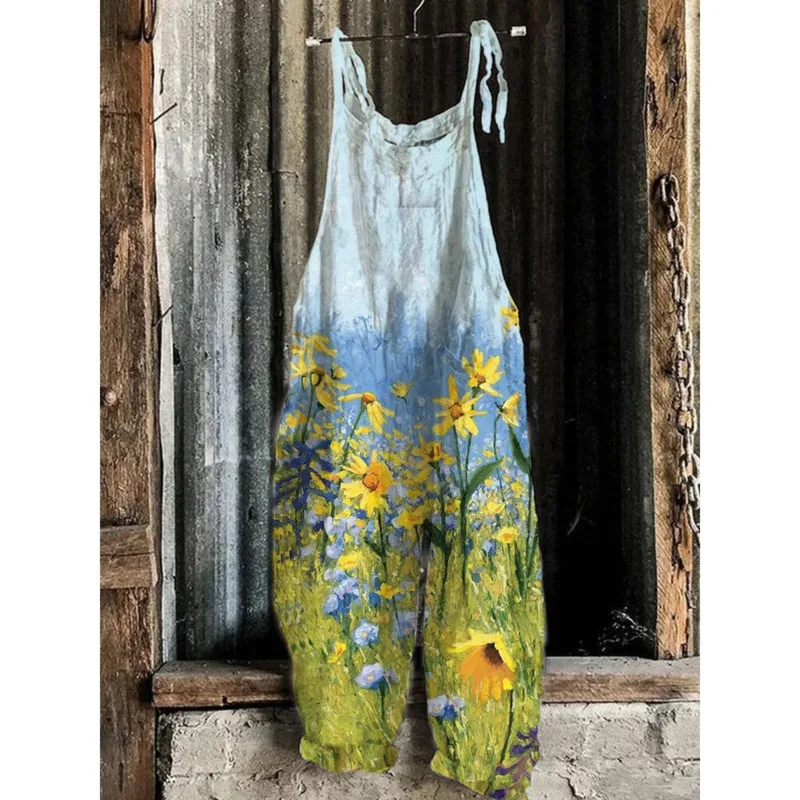 

Y2k 2022 Φ облегающий Модный повседневный комбинезон на бретелях милый маленький свежий принт женские комбинезоны с широкими штанинами