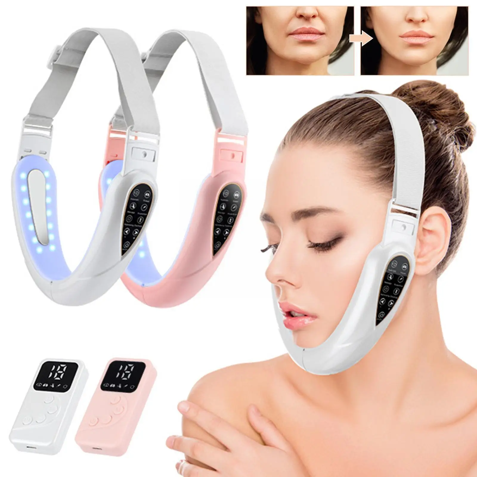 

ФЛУОРЕСЦЕНТНОЕ устройство для лифтинга лица светодиодсветодиодный фотонная терапия лицо для похудения V-массажер для лица и подбородка дв...