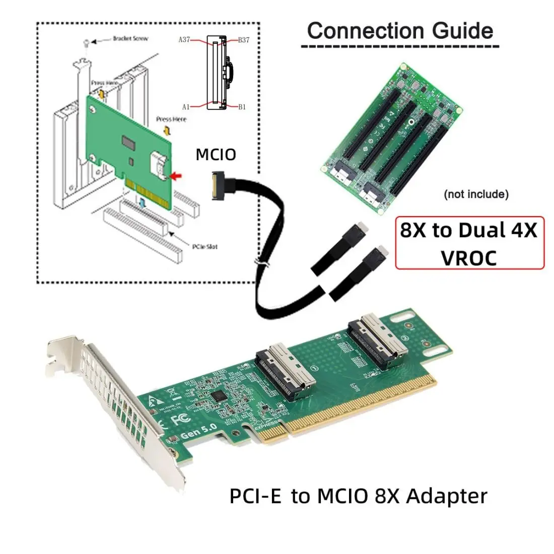 Фото Новый адаптер PCIe 5.0 2025 года: база X16 MCIO 8i Female NVMe + двухпортовый внешний графический адаптер PCIe 5 для док-станции и расширения GPU №5