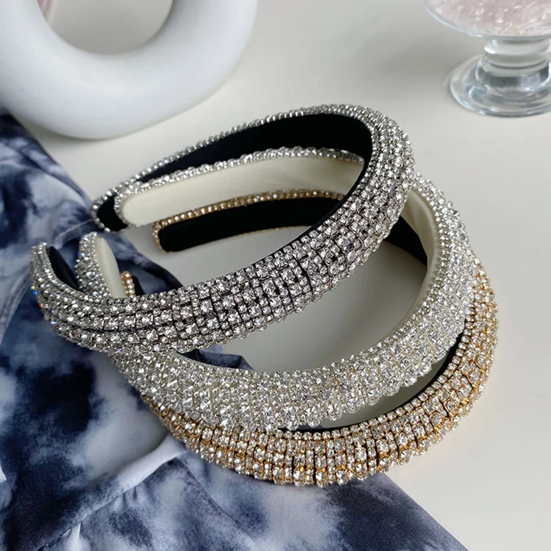 

Роскошная повязка на голову Стразы в стиле барокко, модные повязки на голову с полным хрусталем, темпераментные мягкие обручи для волос, гол...