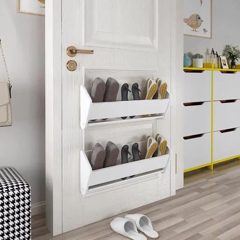 

Ultrathin Shoe Rack Behind The Door Simple Dormitory Narrow Shoe Cabinet Home Space-Saving Shelf Sticker Wall Hanging Free Punch