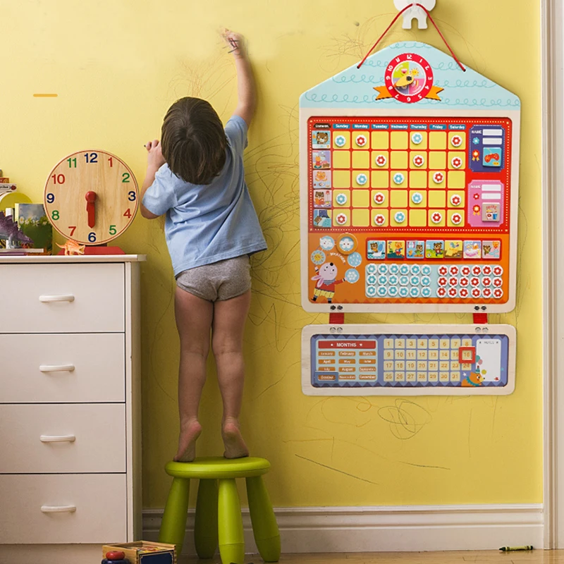 

Wooden Habits Magnetic Reward Activity Responsibility Chart Calendar Kids Schedule Education Toys for Children Calendar Time Toy