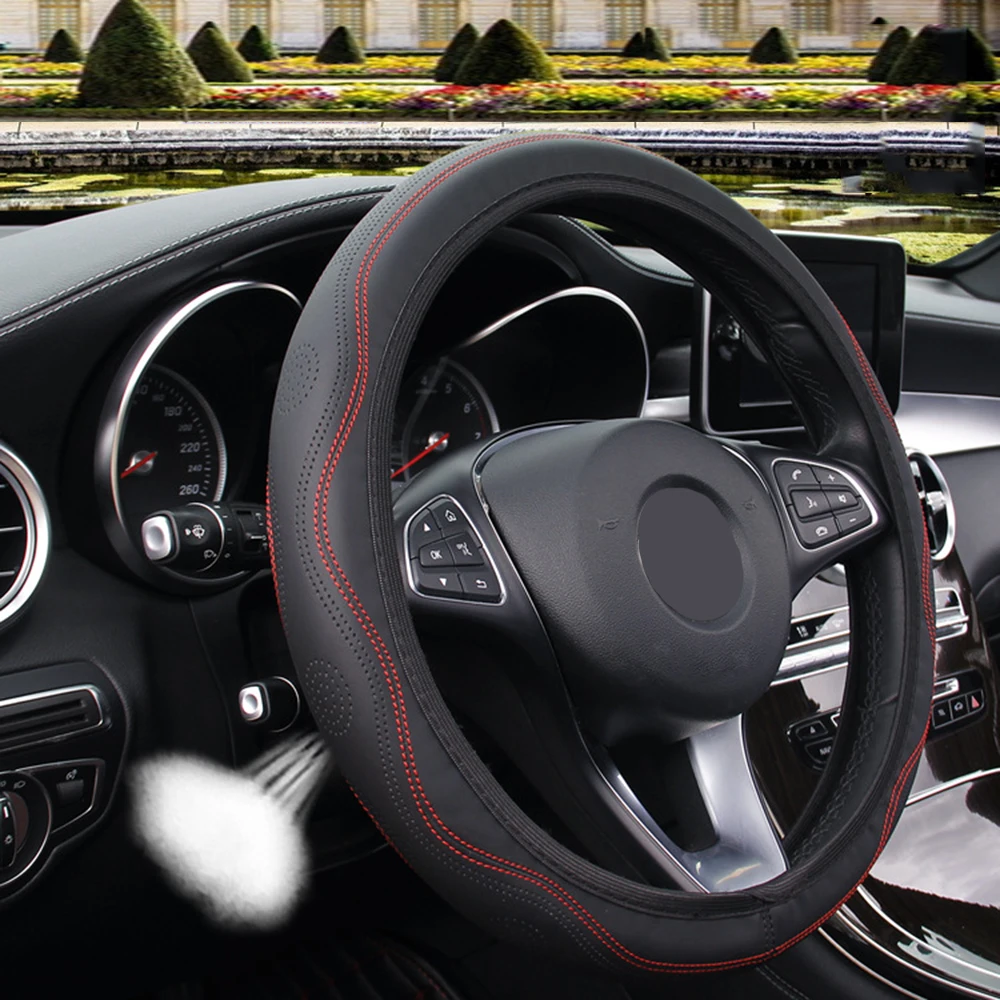 

PU Leather Car General Steering Wheel Cover Good Grip Parts Black and Red
