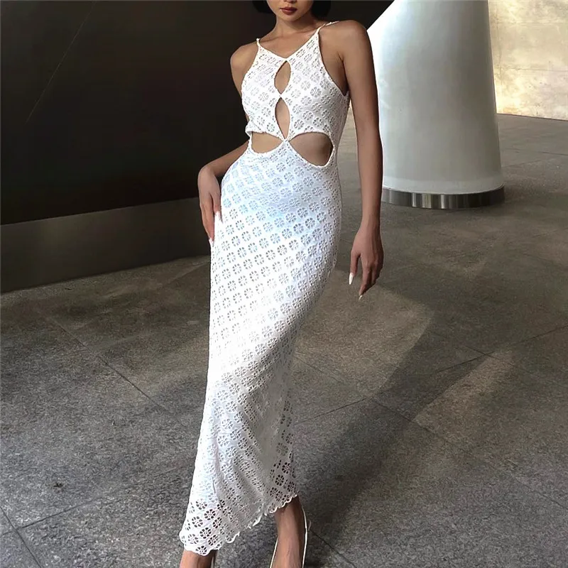 

Floral Patterm Backless Spaghetti Strap Maxi Dresses Sexy Hollow Out Long Dress Chic Women Summer Beach Bohemian Style Clothes