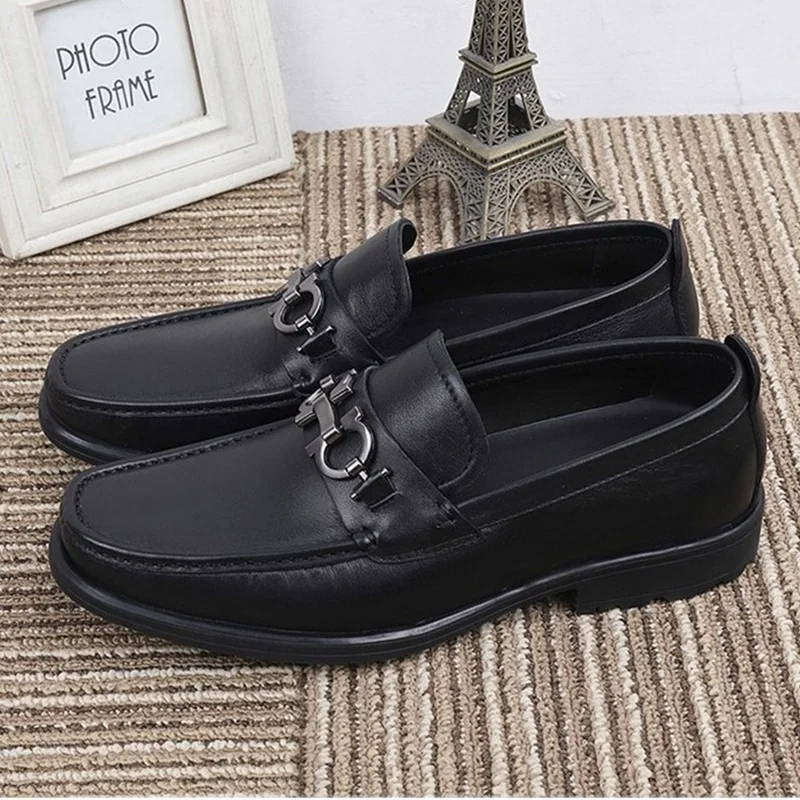 

C·G·N·P Black Genuine Leather Men Shoes Handmade Summer Loafers Casual Shoes Slip On Dress Shoes Italy Style Wedding Shoe