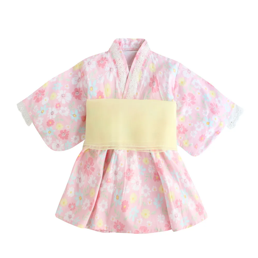 Baby Girl Rompers Japanese Style Kawaii Girls Floral Print Kimono Dress for Kids costume Infant Yukata Asian Clothes images - 6