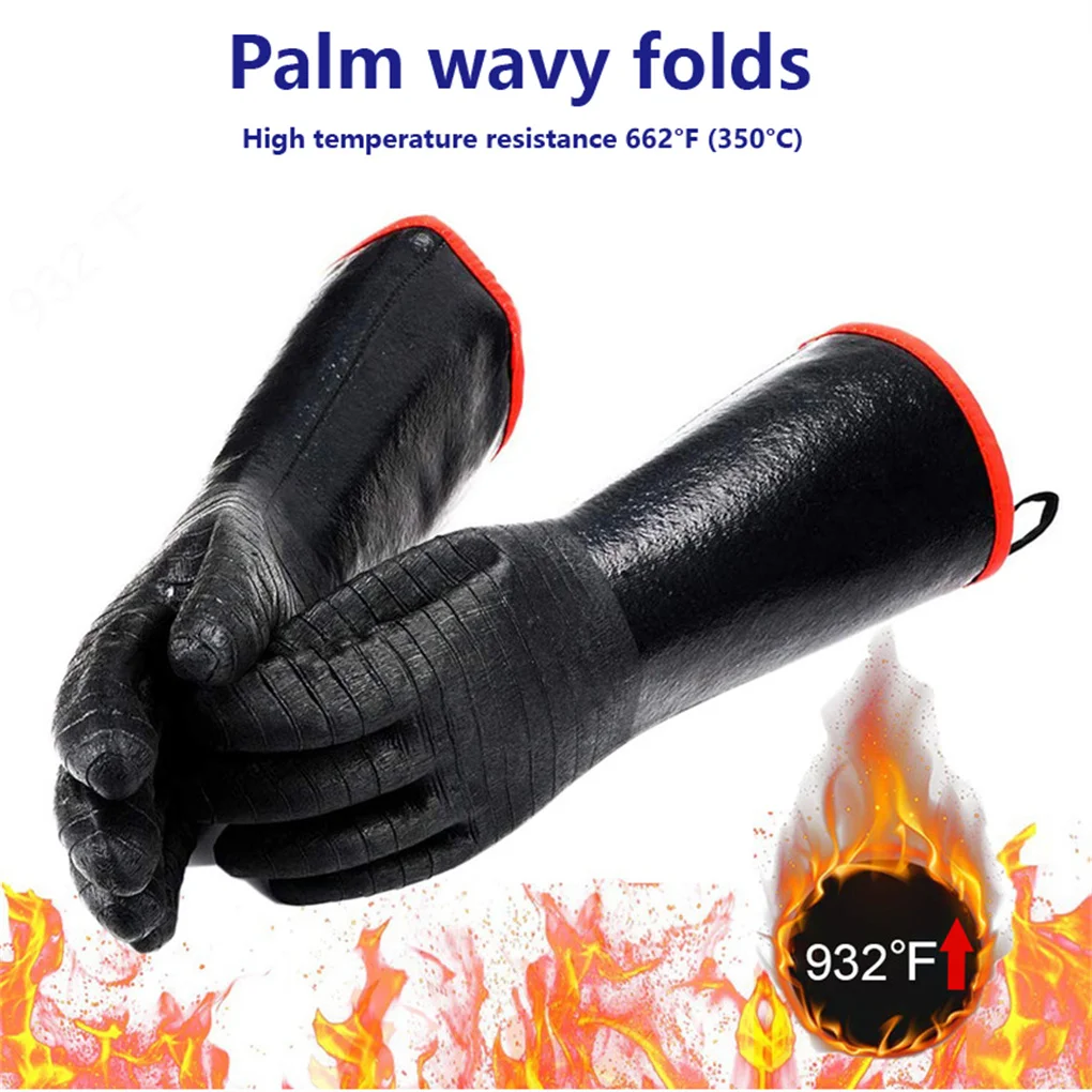 

1 Pair Oven Mitts BBQ Meat Cooking Gloves Hand Camping Restaurant Thermal Insulation Gadgets 14 Inch Thick Type