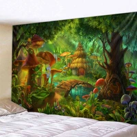 forest castle tapestry psychedelic mushroom dream sea wall hanging bohemian hippie witchcraft home decoration yoga mat beach mat