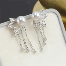 S925 실버 바늘 하프 파이브 포인트 스타 태슬 진주, 14K 가방 골드 스터드 귀걸이, 빈 지지대, DIY 액세서리 기질