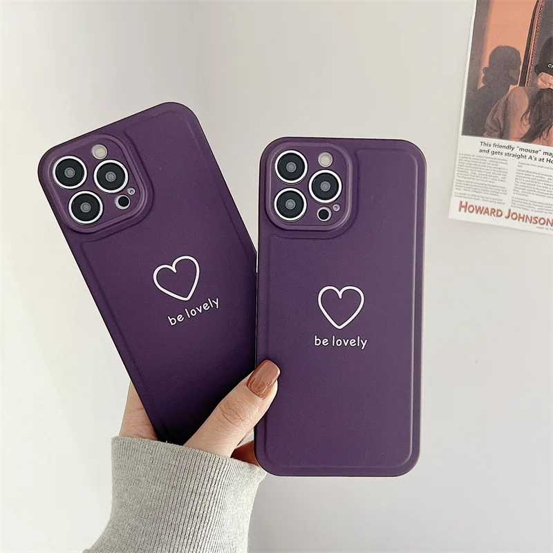 

Lovely Love Heart Couples Phone Case For iPhone 13 Pro Max 11 12 Pro 14Plus 14 Pro Max Shockproof Soft Silicone Back Cover Coque