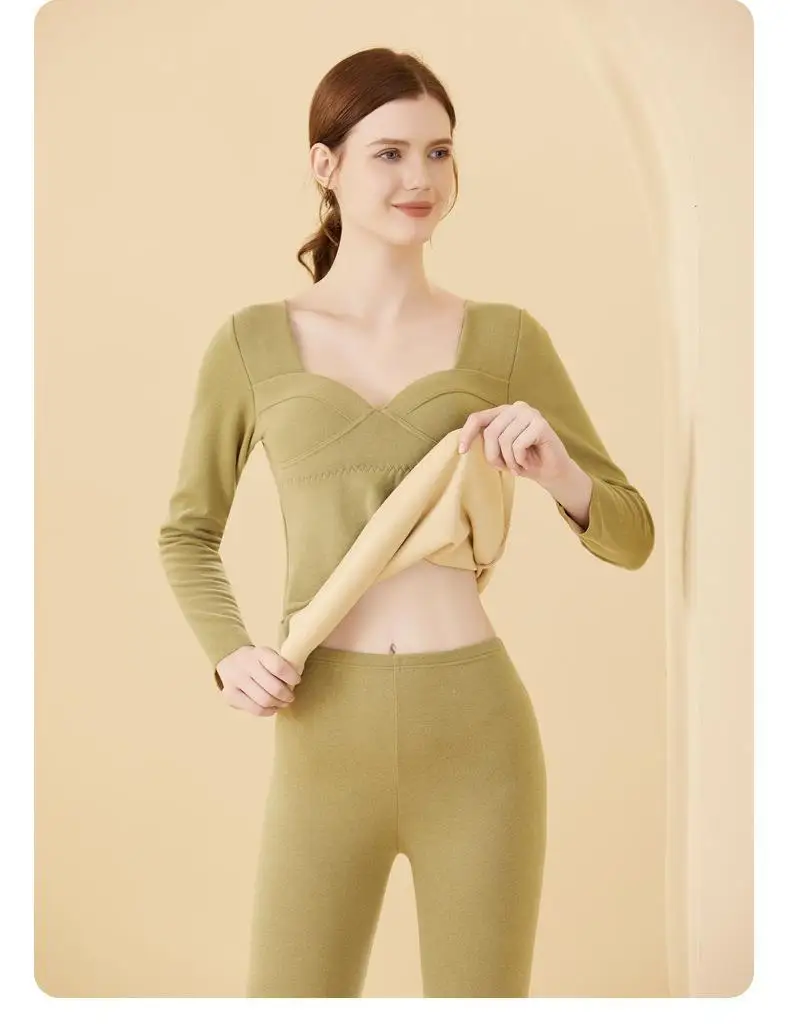 Women's Thermal Underwear Plush Thickened Seamless Autumn Winter bra-in Clothes Velvet Set