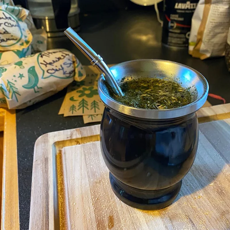 

Yerba Mate Cup 304 Stainless Steel Double Wall Portable Tea Mug Argentine Yerba Mate Gourd with Straw Funnel and Cleaning Brush