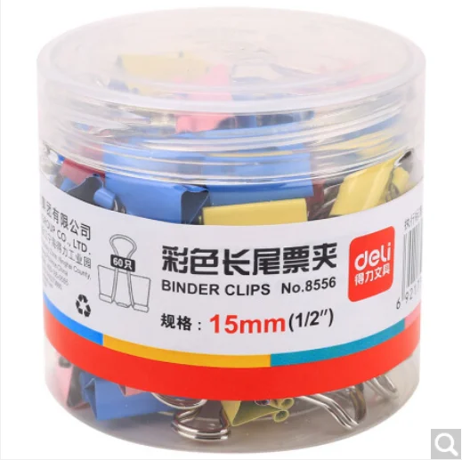 

60pcs / Box Deli 8556 Colorful Long Tail Binder Clips Ticket Folder Holder Business Office Student Stationery Supplies 15mm