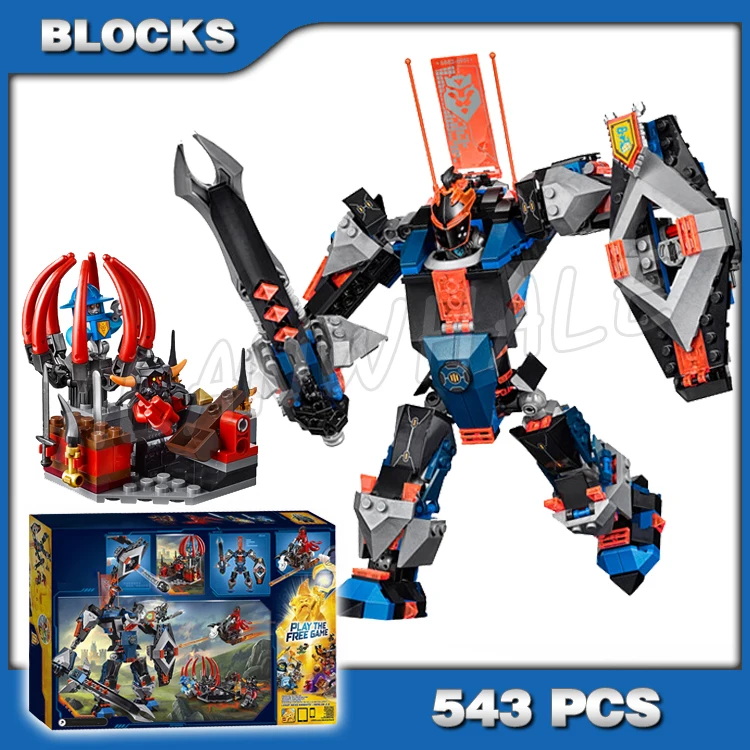 

543pcs Nexoes Knights The Black Mech Skeletal Lava Fly Lair Catapult 10519 Building Blocks Toy Compatible with Model