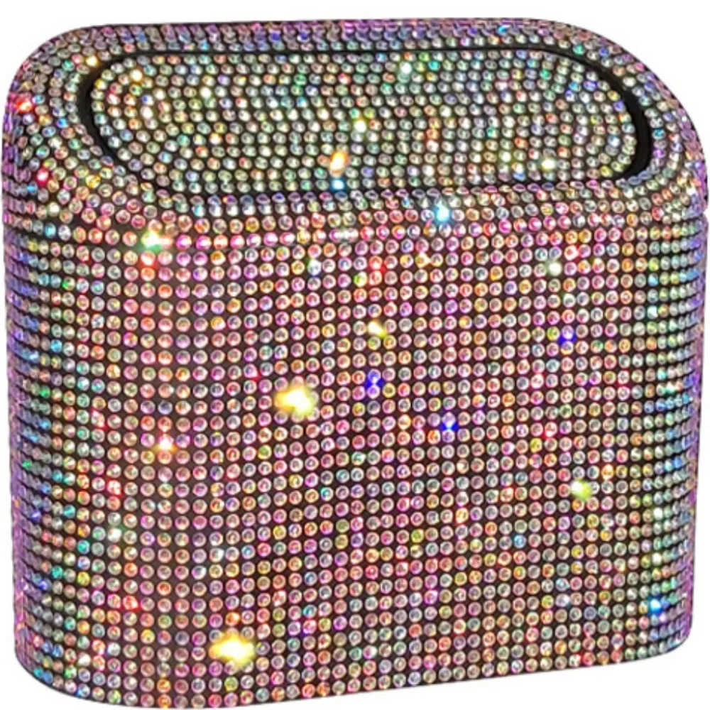 

Glitter Trash Can Auto Supplies Storage Box Garbage Grabber Bling Rhinestone Interior Accessories Square Pressing Car Trash Bin