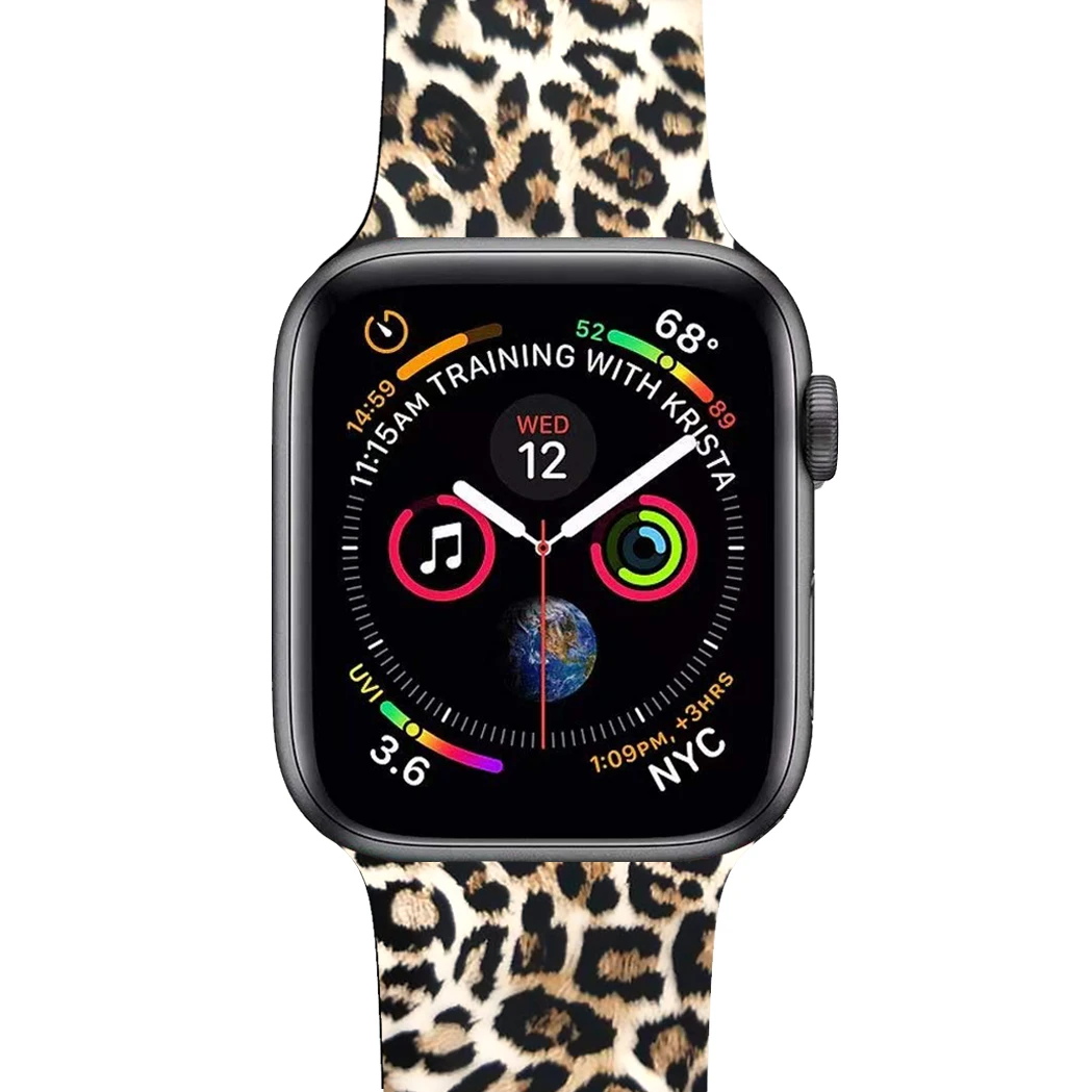 Leopard Printing Bracelet for Apple Watch Band Ultra 49mm 44 40 41 45 38MM 42MM for iWatch 8 7 6 SE 5 4 3 2 Women Silicone Strap