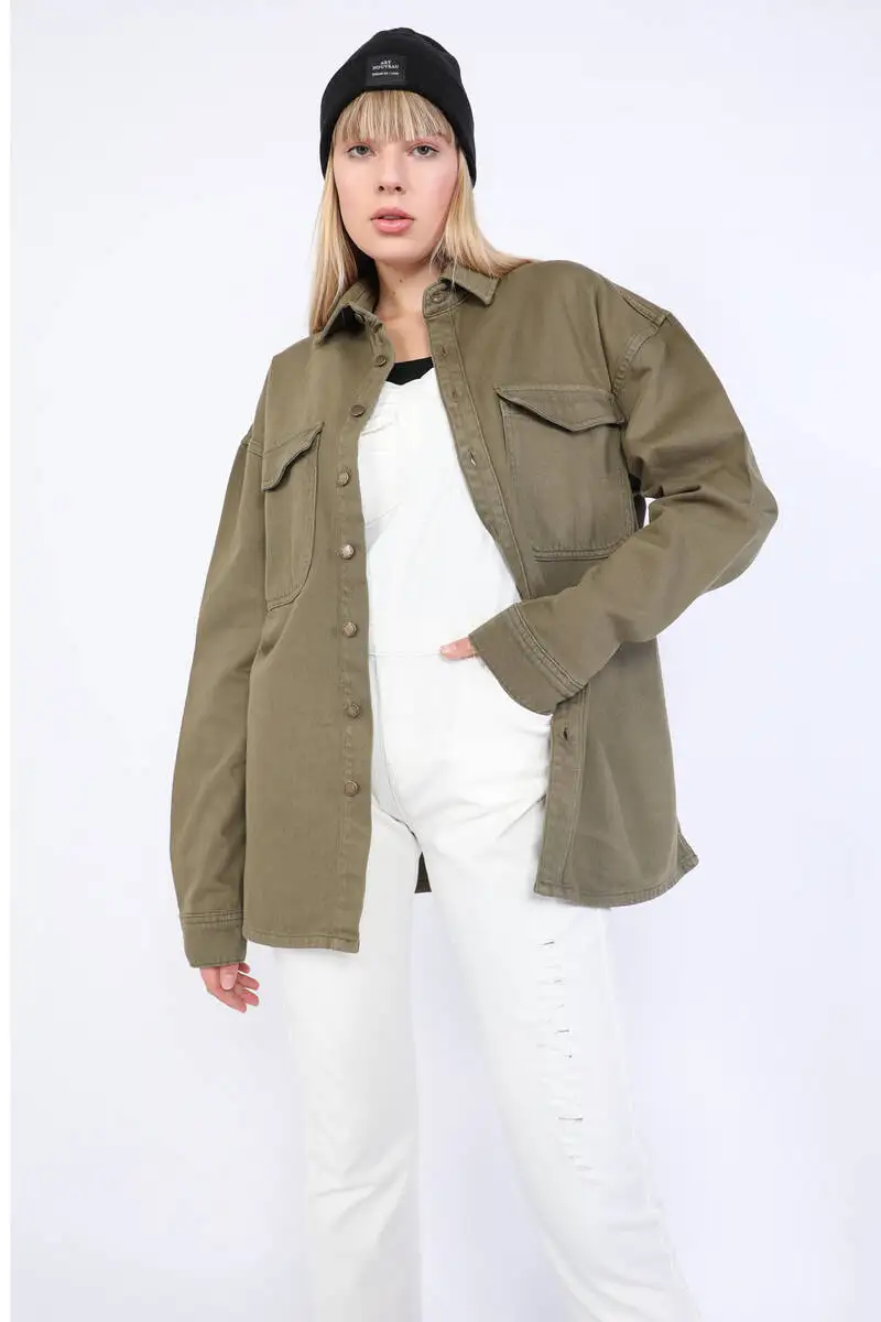 

Women Oversize Jean Shirt Khaki