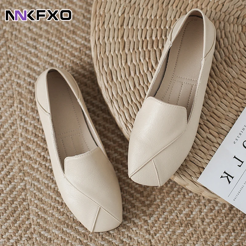 

2022 Leather Flat Shoes Woman Hand-sewn Leather Loafers Cowhide Flexible autumn Casual Shoes Women Flats Women Shoes vc4142