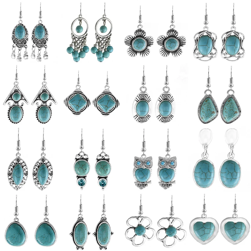 

ERH-L126 Moda Dangle Fashion Retro Pendant Mujer Pendientes Jewelry Ethnic Vintage Tibetan Silver Earrings