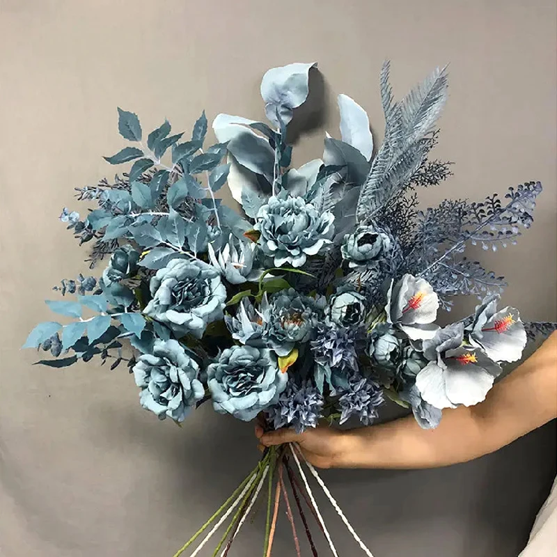 

Blue Artificial Plant Flower DIY Wedding Road Guide Floral Arrangement Layout Simulation Flower Bouquet Supplies Home Decoration