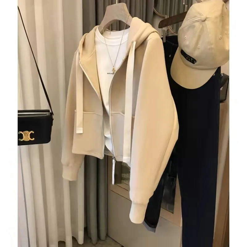 

2022 Women's Cotton Tracksuits Casual Loose Solid Warm Suits Hoodies Sweatpants Autumn and Winter Pullover Sweatshirts Cardigan