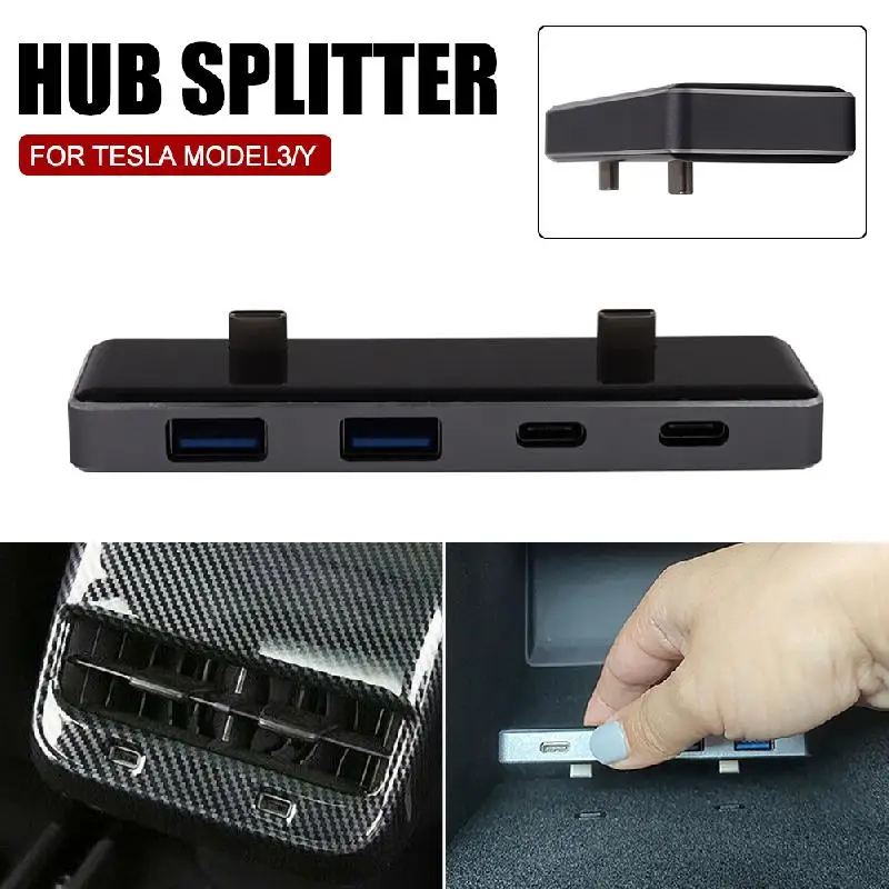

Новинка 5 В/3 А автомобильное зарядное устройство с 4 портами USB для быстрой зарядки Tesla Model 3, модель Y 2021, Внутренний USB-адаптер питания для всех...
