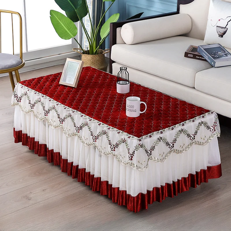 

Modern Fashionable Rectangular Tablecloth Thickened Multiple Lace Edge Tablecloths Multicolor Dust Anti Slip No Odor Table Cover