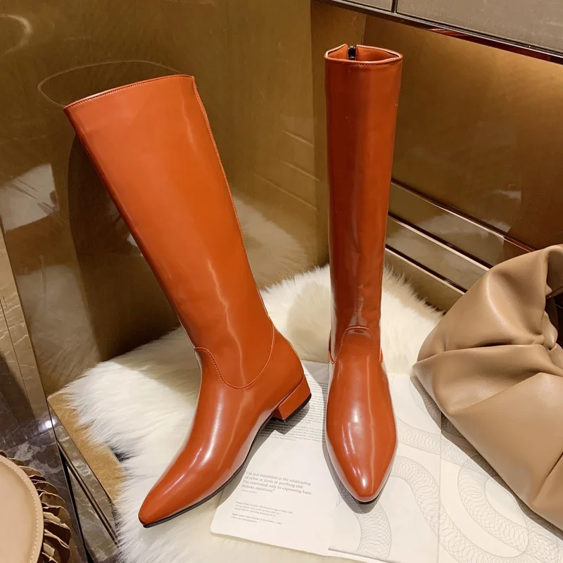 New Fashion 2023 Woman Leather Boots Sexy Pointed Toe Ladies Shoes Casual Party Office Career Boots For Women Rain Boots Fall