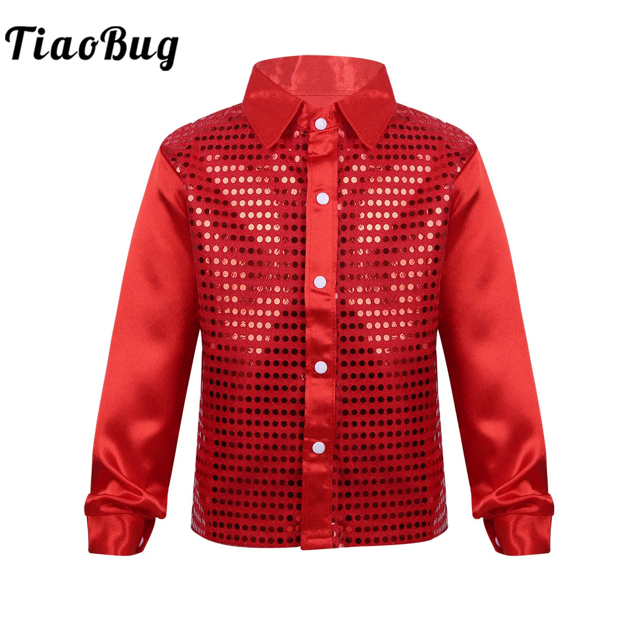 Boys Sequins Shirt Top Kids Long Sleeve Hip-hop Latin Jazz Dance Costumes Sparkle Stage Performance 70s Disco Party Costume