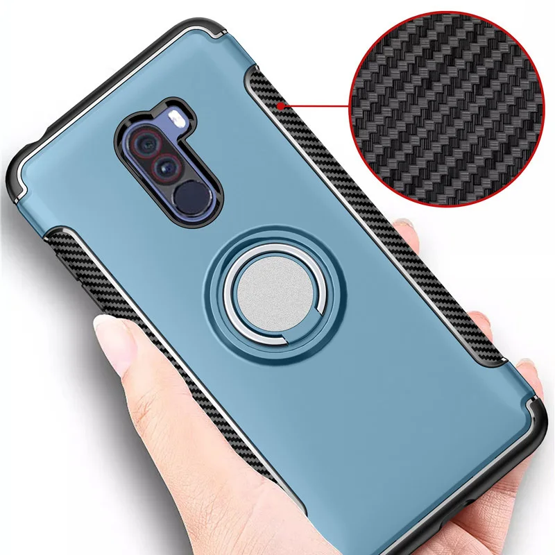 

POCOPhone F1 Case Armor Ring Magnetism Holder Shockproof TPU+PC Cases for Xiaomi POCO Phone F 1 Cover Coque For Pocophone F1