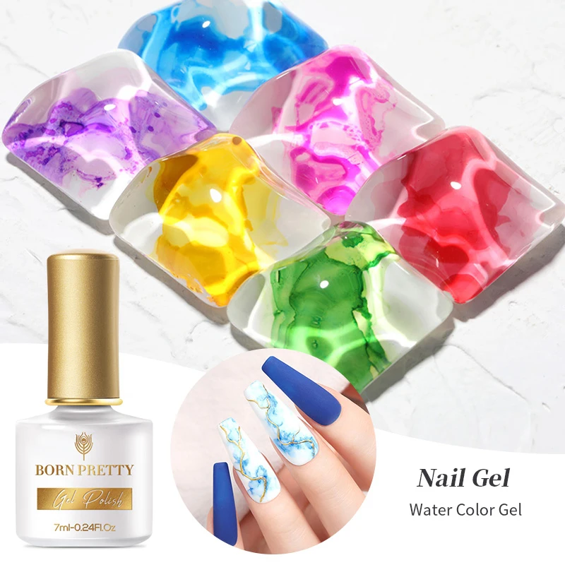 

Прозрачный акварельный мраморный гель BORN PRETTY гель для ногтей градиентный гель для ногтей 7 мл отмачиваемый УФ светодиодный Гель-лак нужны ц...