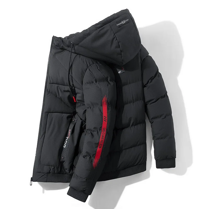 

New Warm Thick Winter Men Parka Jackets Casual Mens Outwear Coats Patchwork Hooded Male Windbreaker Cotton Padded Black Jacket