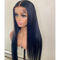 26inch 180%density brazilian soft natural black long straight pre plucked lace front wig for women with baby hair free part