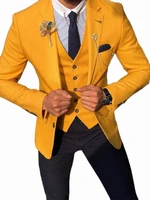 2022 slim fit skinny men suits elegant mens business suits yellow one button bridegroom men 3 piecesjacketpantvest