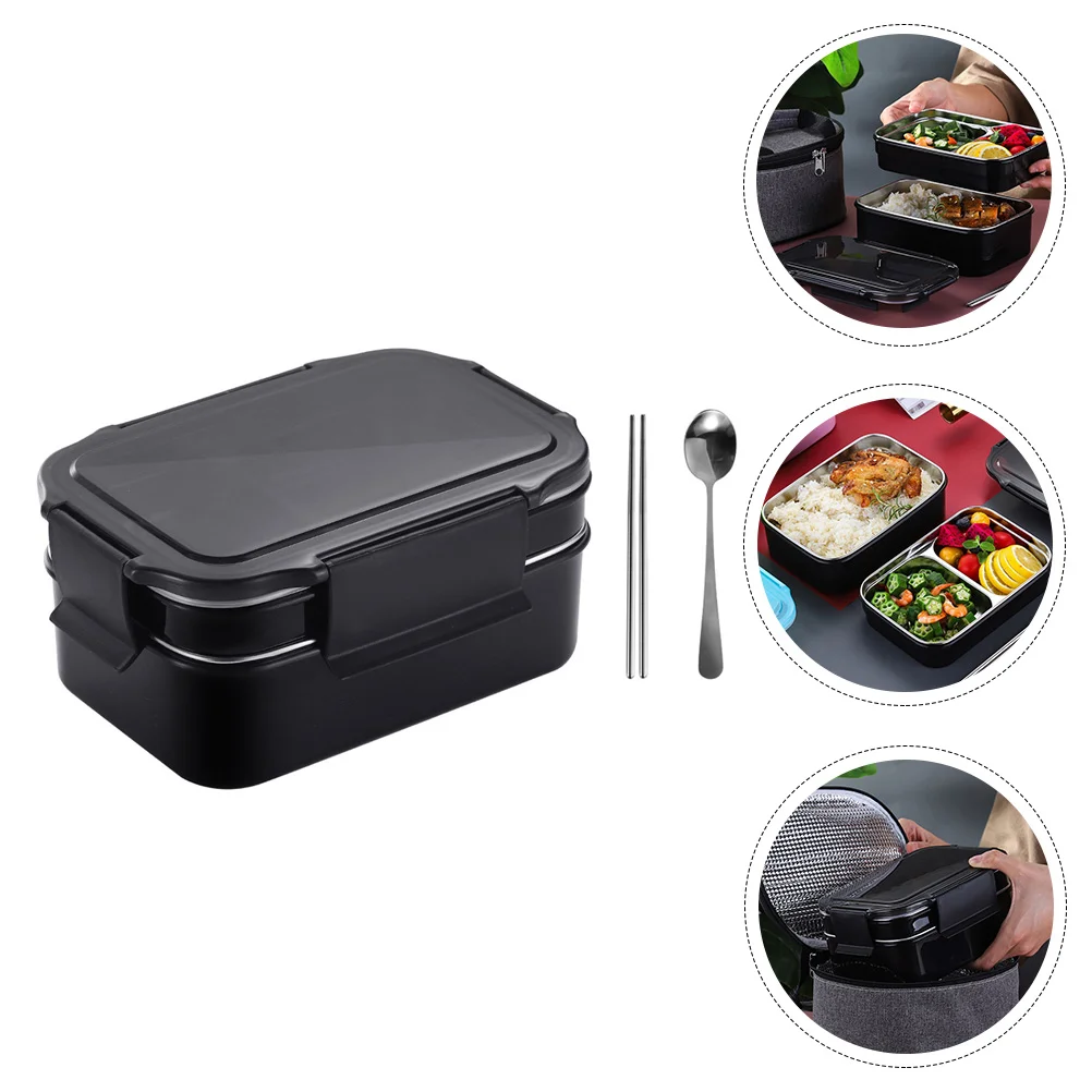 

1 Set Stainless Steel Food Storage Container Portable Thermal Lunch Box (Black)