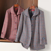 spring autumn short coats 2022 new slim womens wool jackets plaid lapel single breasted long sleeve casual female woolen tops