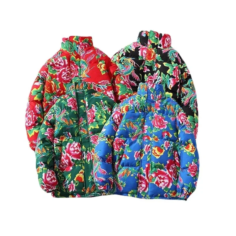 Півнично-восточная стеганая куртка с большим цветком TikTok популярная мужская и