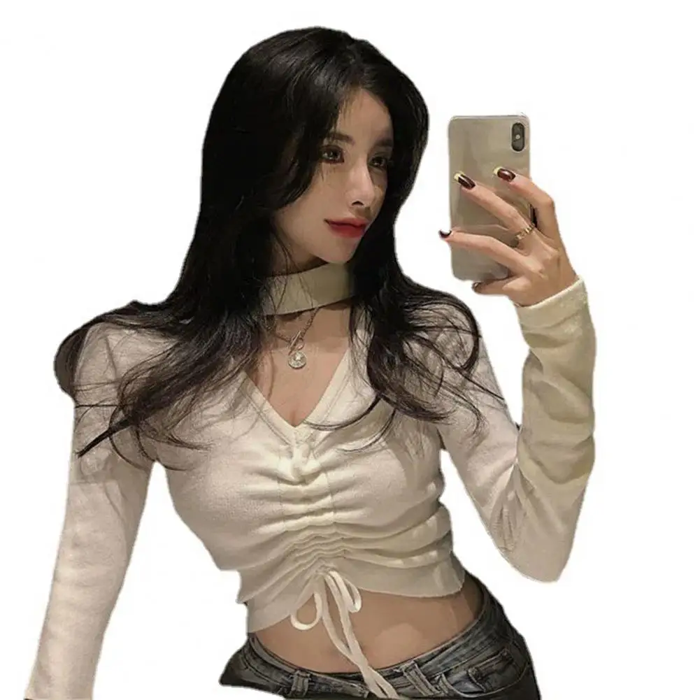 

Свитер, джемпер, эластичный осенний однотонный пуловер с открытым пупком, свитер, блузка, тянущийся вязаный свитер, уличная одежда