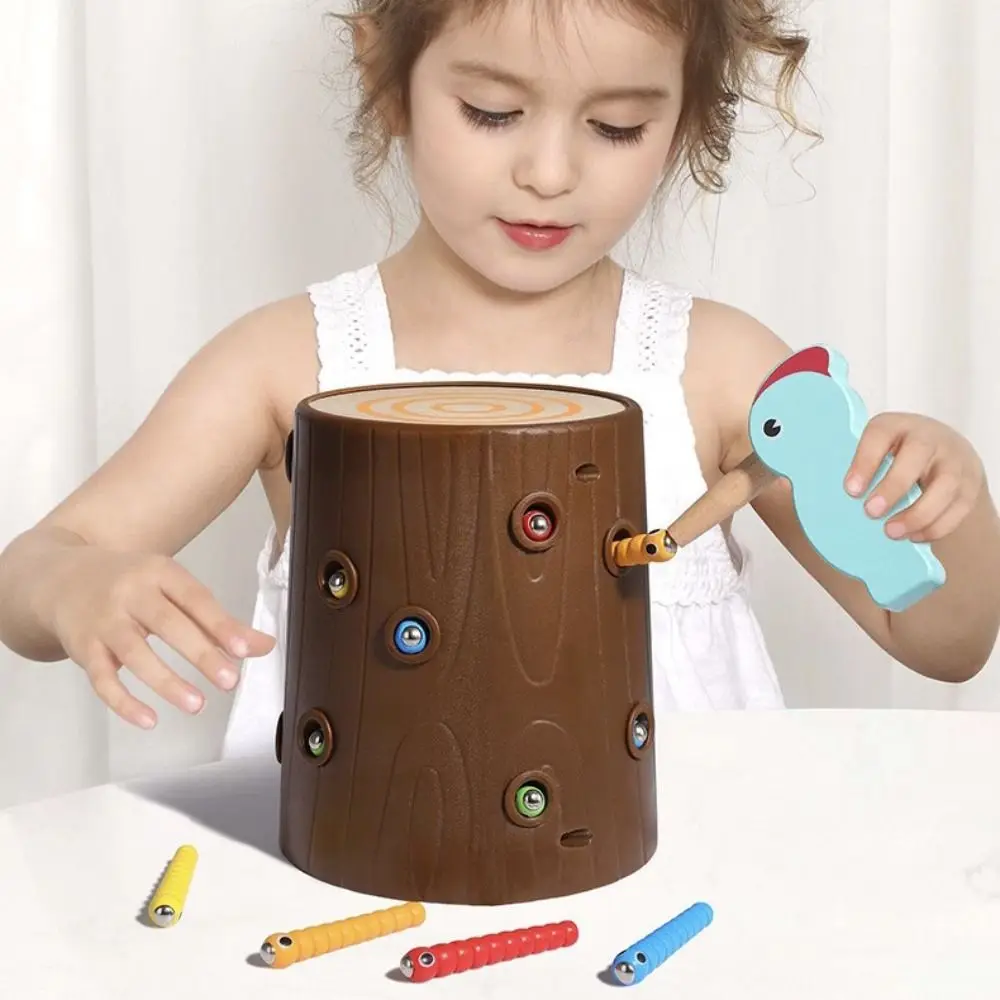 Деревянные детские игрушки Монтессори магнитные черви для ловли древесины