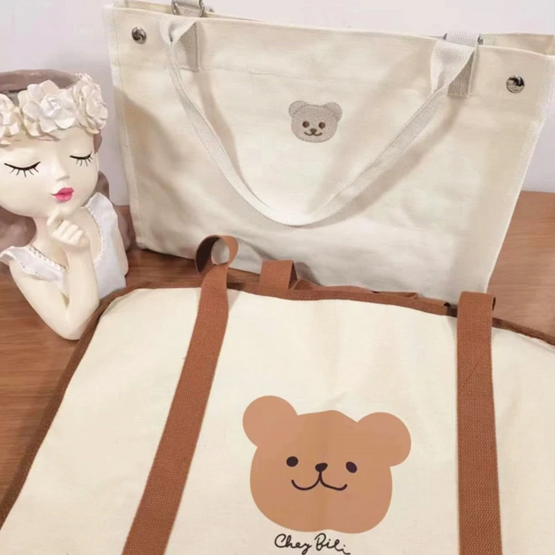 

N80C Cartoon Mommy Bag Organiser Cute Bear Embroidery Diaper Storage Bag Newborn Baby Nappy Pouch for Infant Stroller Cart