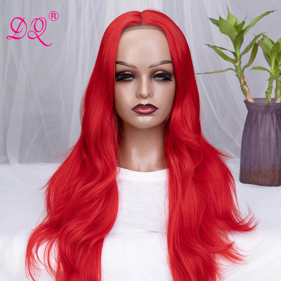 DQ Hair 26 Inch Long Wavy Wig Fall Color Red Hair Cosplay Wig Heat Resistant Synthetic Hair Wigs for Women Halloween Cosplay Par