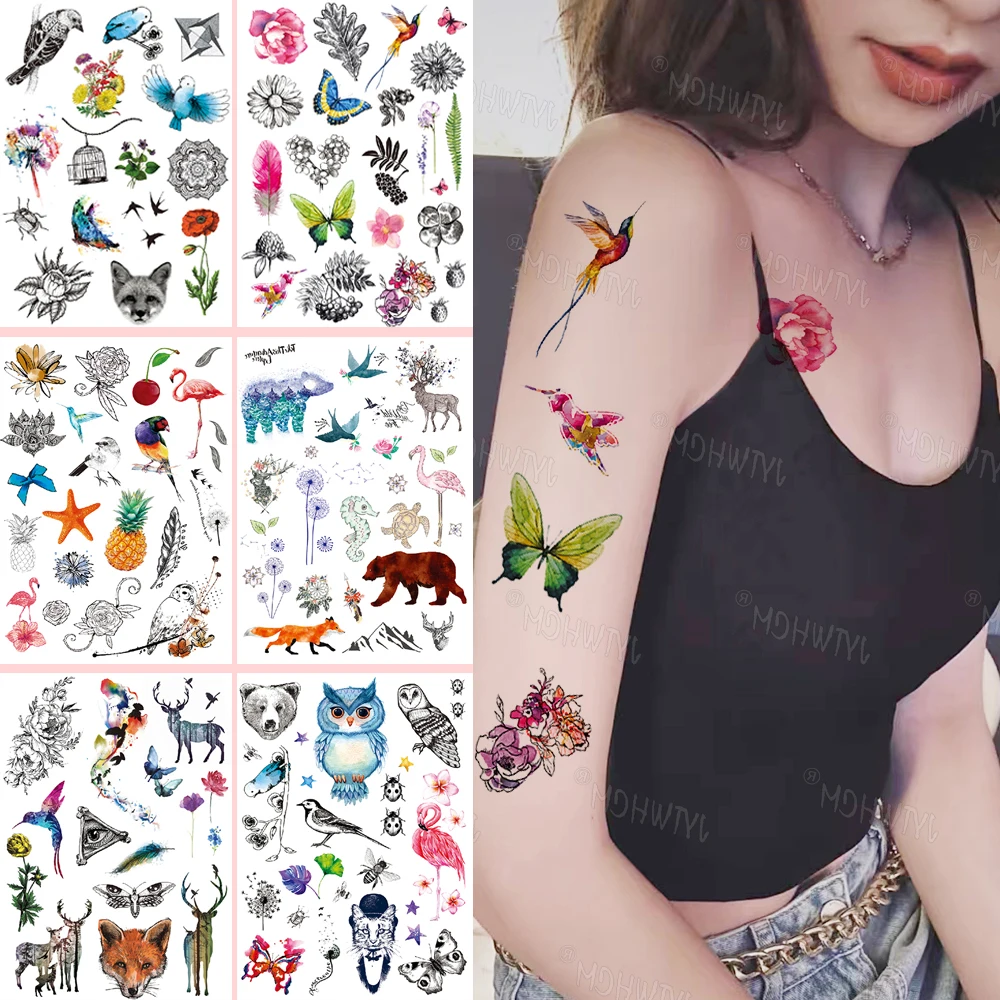 

Temporary Tattoos Stickers Festival Henna Fake Tattoo Make-up For Women Sexy Watercolor Floral Lavender Body Art Realistic Tatto