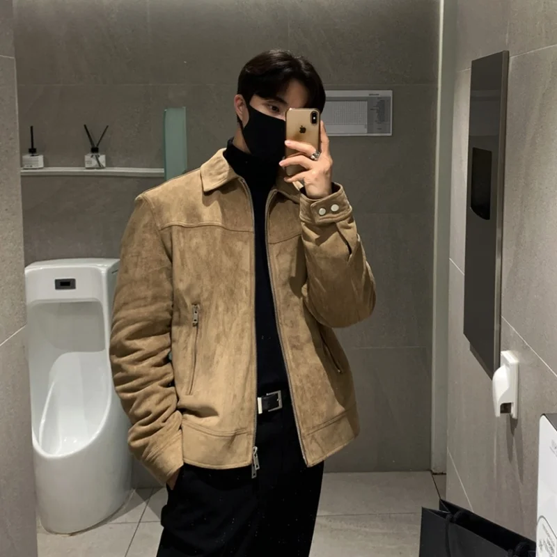 Winter Thick Suede Jacket Men Warm Fashion Khaki Black Casual Short Jackets Men Korean Loose Short Coat Mens Bomber Jacket M-2XL