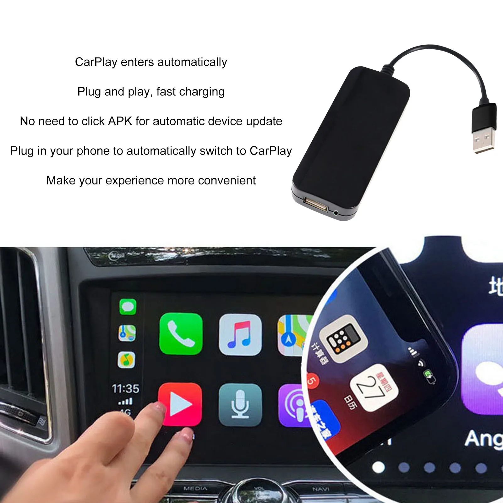 

Car Play Wired Car Play Dongle Android Auto Car Play Smart Link USB Adapter For Navigation Player Hands Free Call Touch Screen