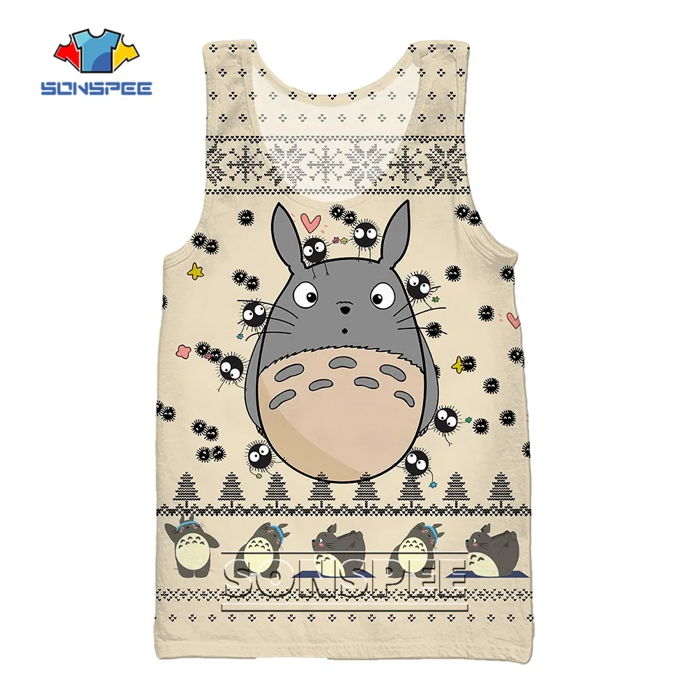 

SONSPEE 3D Print Anime Totoro Summer Beach Men's Sports Tank Topss Casual Fitness Bodybuilding Gym Muscle Sleeveless Vest Shirt