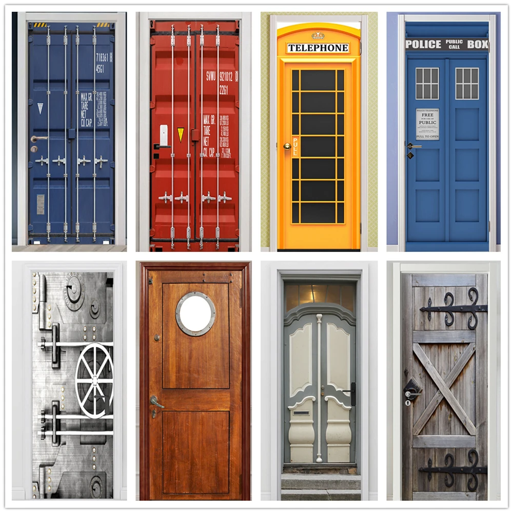 

Wood Grain PVC Door Sticker Wallpaper Vintage Living Room Art Door Poster Self-Adhesive Mural Stickers Bathroom House Design