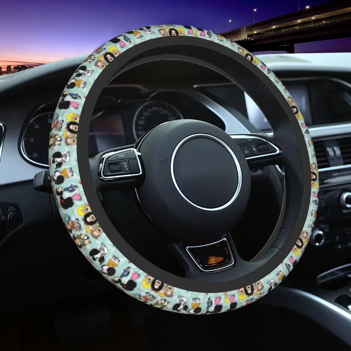 

Mafalda Quino Comics Steering Wheel Cover for Women Soft Cartoon Steering Wheel Protector Universal 37-38cm Car Accessories