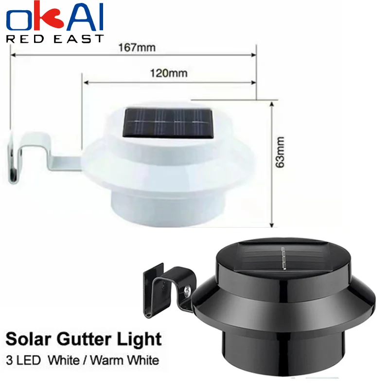 Solar Gutter Lights Outdoor 3 9 LEDs Fence Light Waterproof Security Lamps For Eaves Garden Landscape Pathway D |