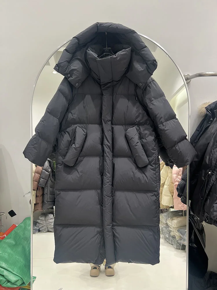 2024 зимняя новая женская длинная куртка-пуховик выше колена утолщенная свободная